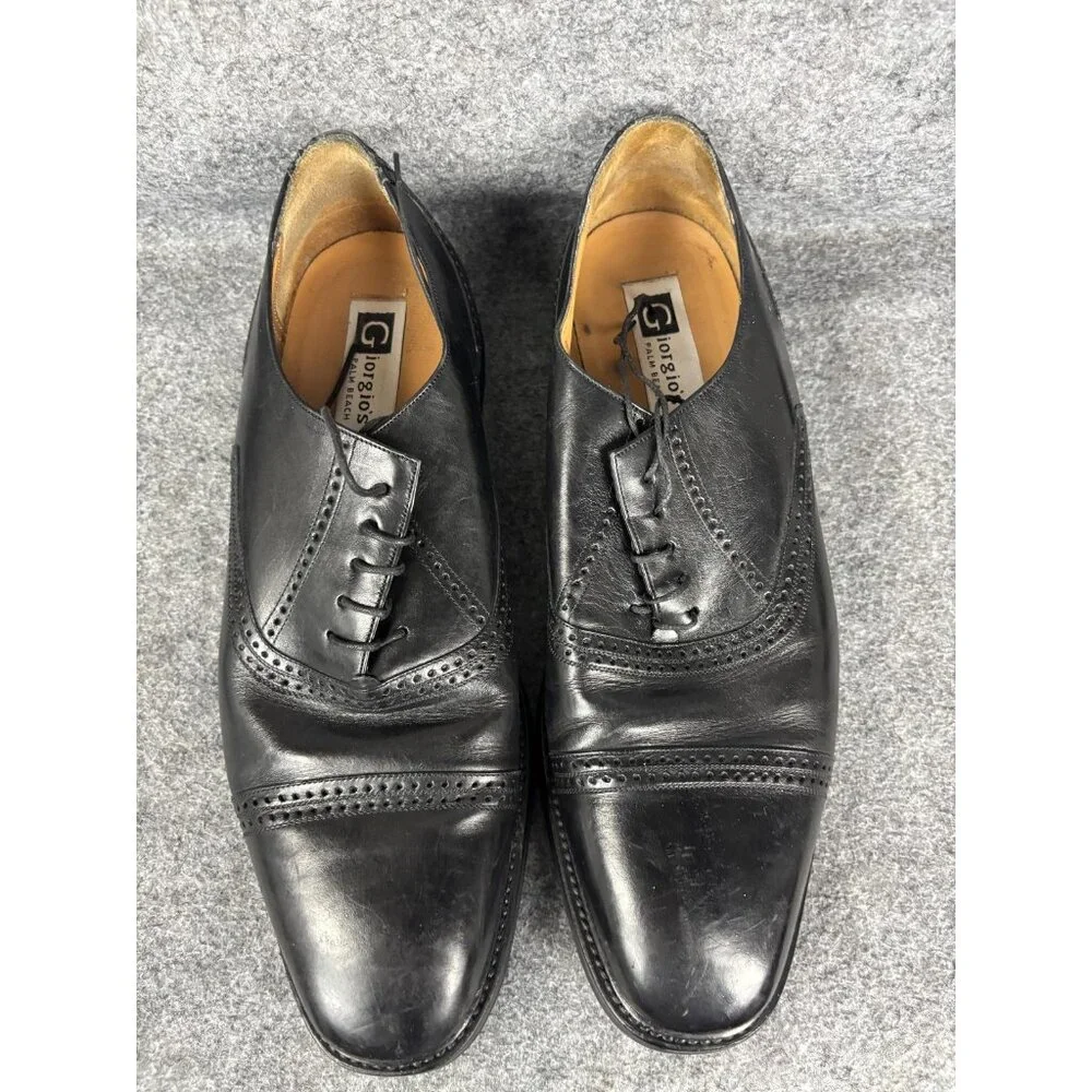Giorgio's Palm Beach Shoes Mens Size 13 Black Leather Cap Toe Oxford Vibram Sole